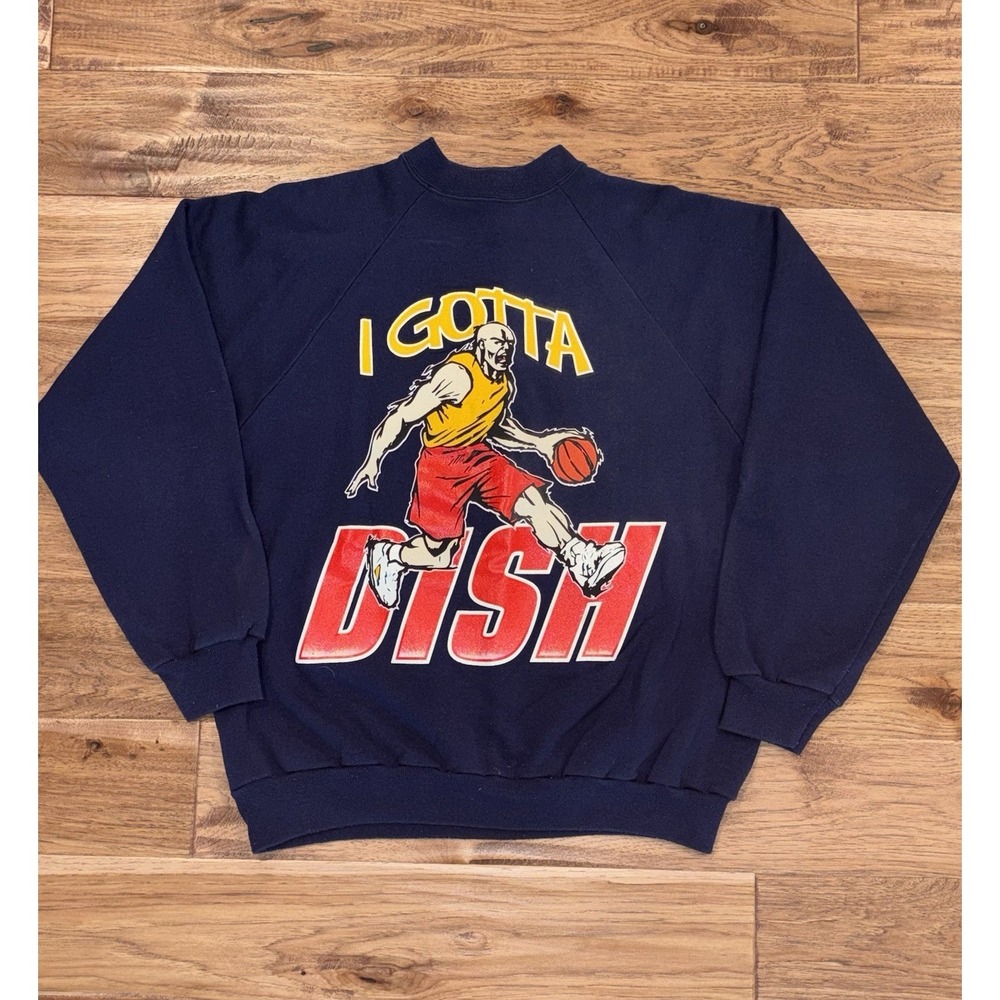 Vintage 90's "I gotta Dish" Basketball Graphic Raglan Sweatshirt‎ Blue Hanes XL